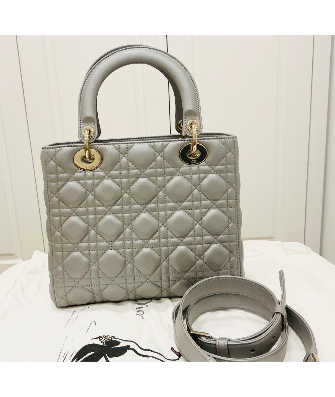 CHRISTIAN DIOR Серая кожаная сумка с короткими ручками, фото 5