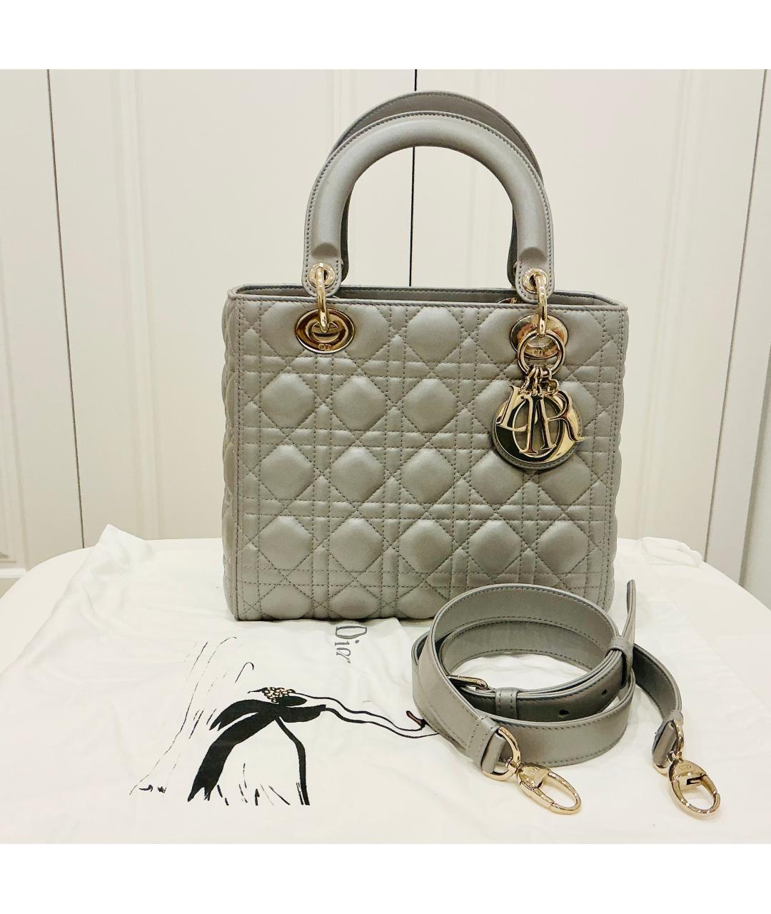 CHRISTIAN DIOR Серая кожаная сумка с короткими ручками, фото 10