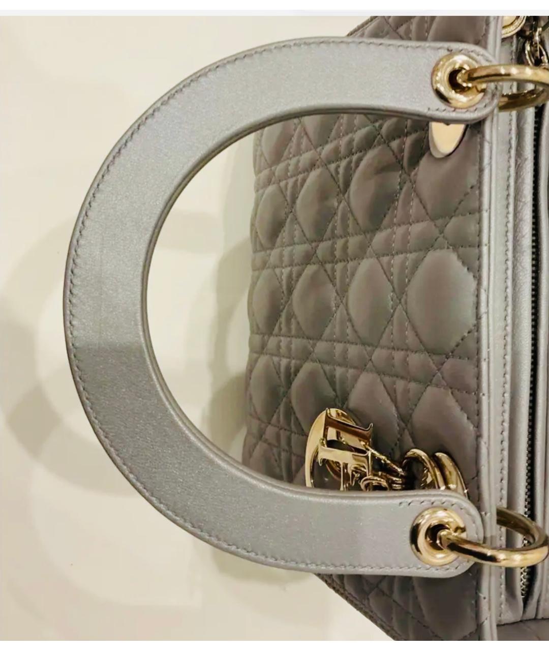 CHRISTIAN DIOR Серая кожаная сумка с короткими ручками, фото 7