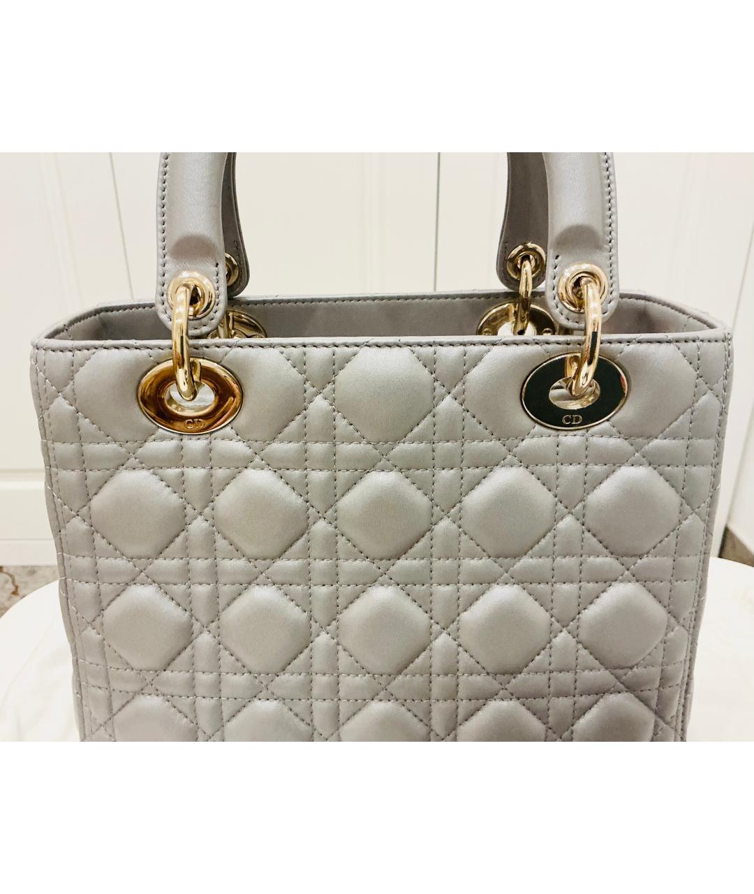 CHRISTIAN DIOR Серая кожаная сумка с короткими ручками, фото 6