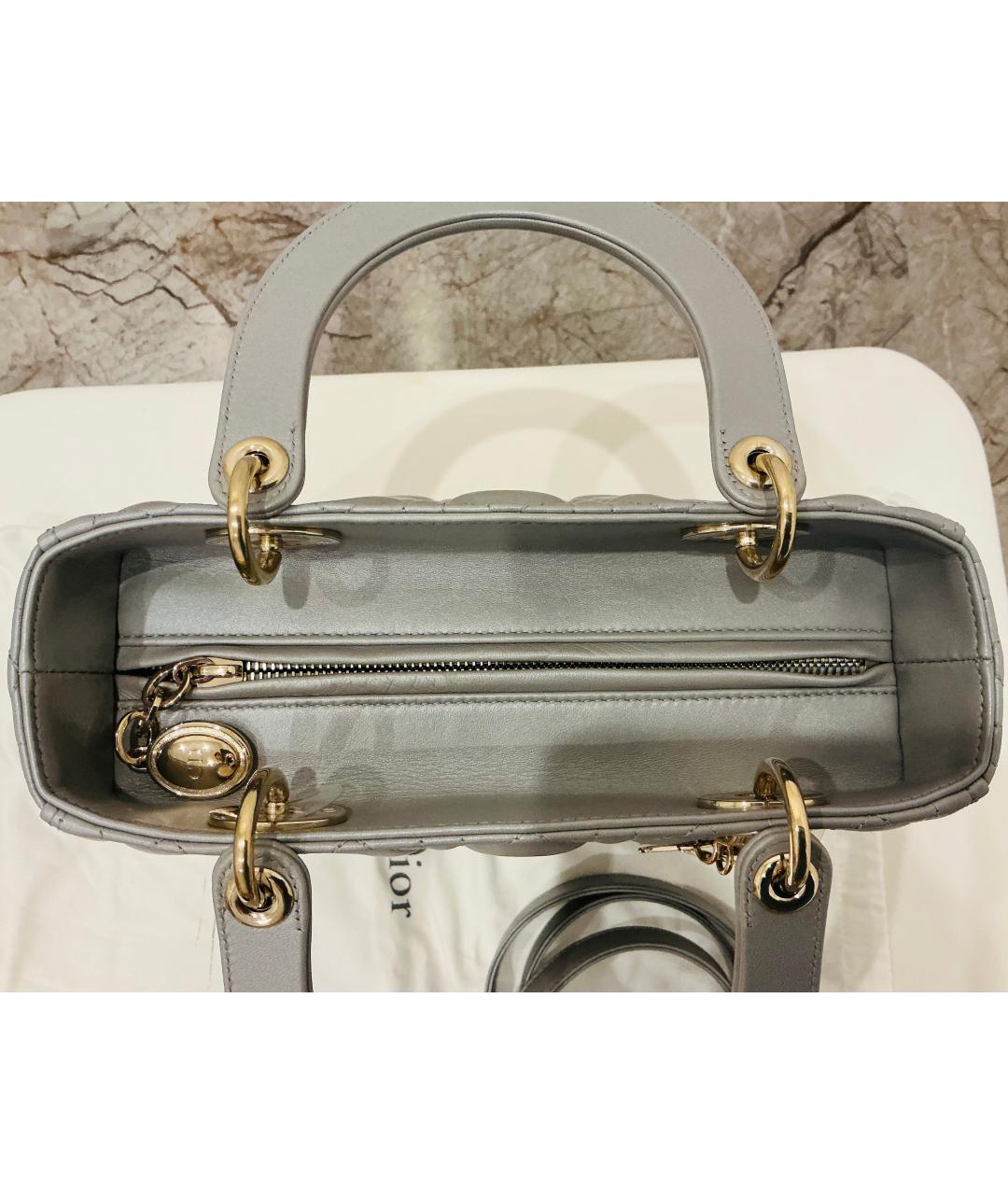 CHRISTIAN DIOR Серая кожаная сумка с короткими ручками, фото 3