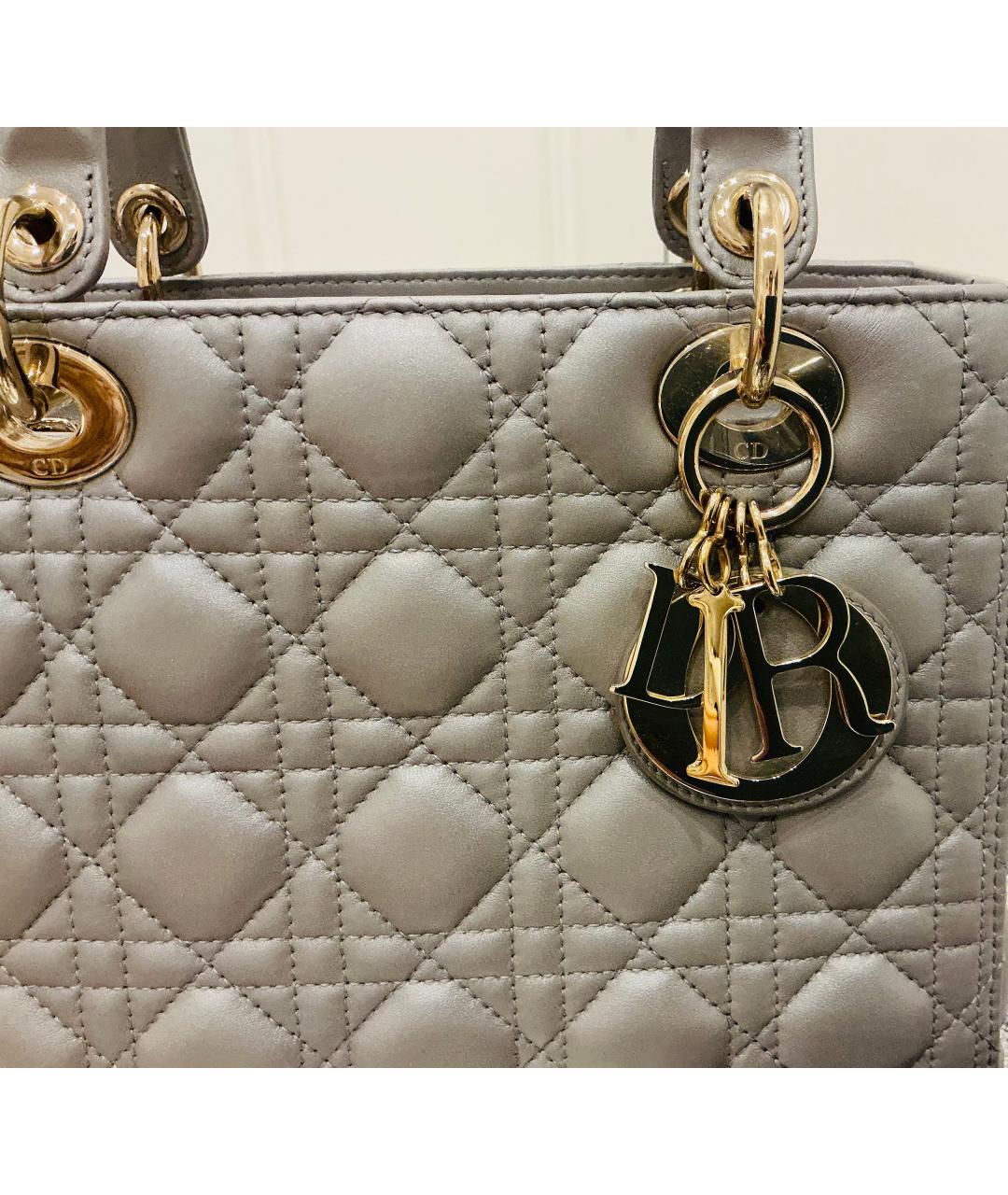 CHRISTIAN DIOR Серая кожаная сумка с короткими ручками, фото 2