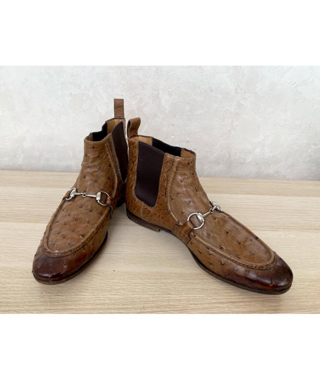 GUCCI Коричневые высокие ботинки из экзотической кожи, фото 5