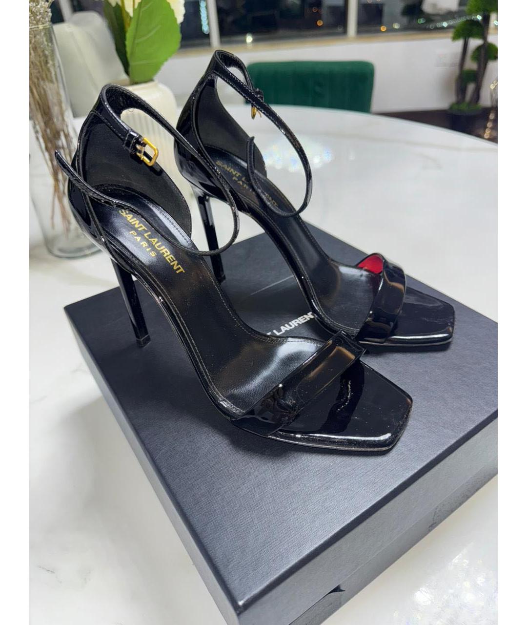 SAINT LAURENT Черные кожаные босоножки, фото 7