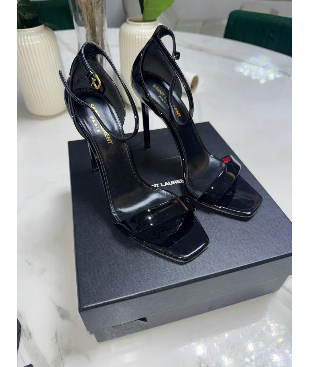 SAINT LAURENT Черные кожаные босоножки, фото 2