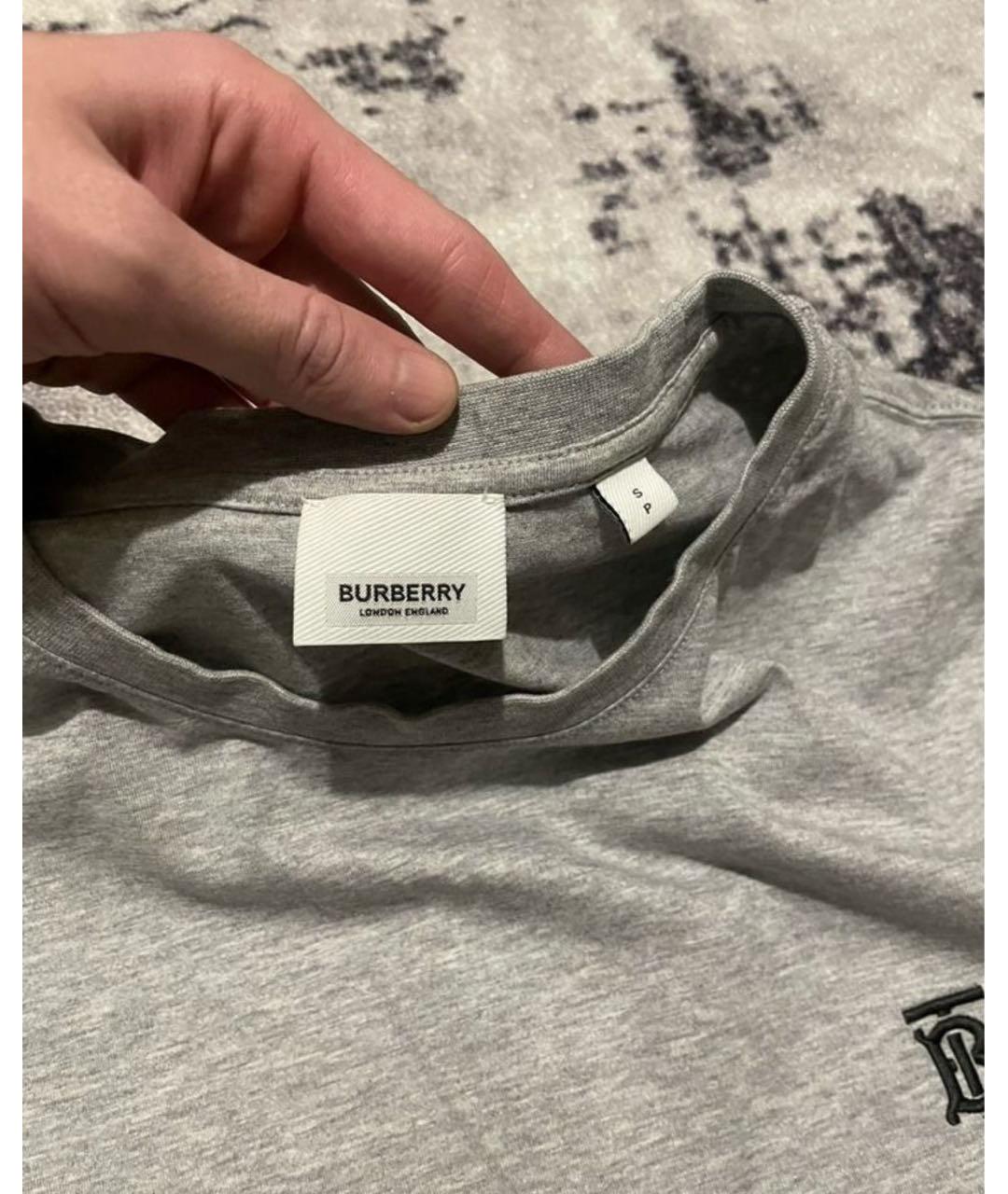 BURBERRY Серебряная хлопковая футболка, фото 4