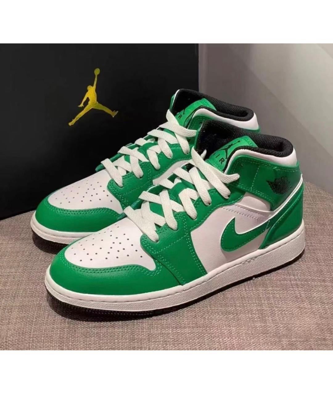 JORDAN Зеленые кожаные кроссовки, фото 2