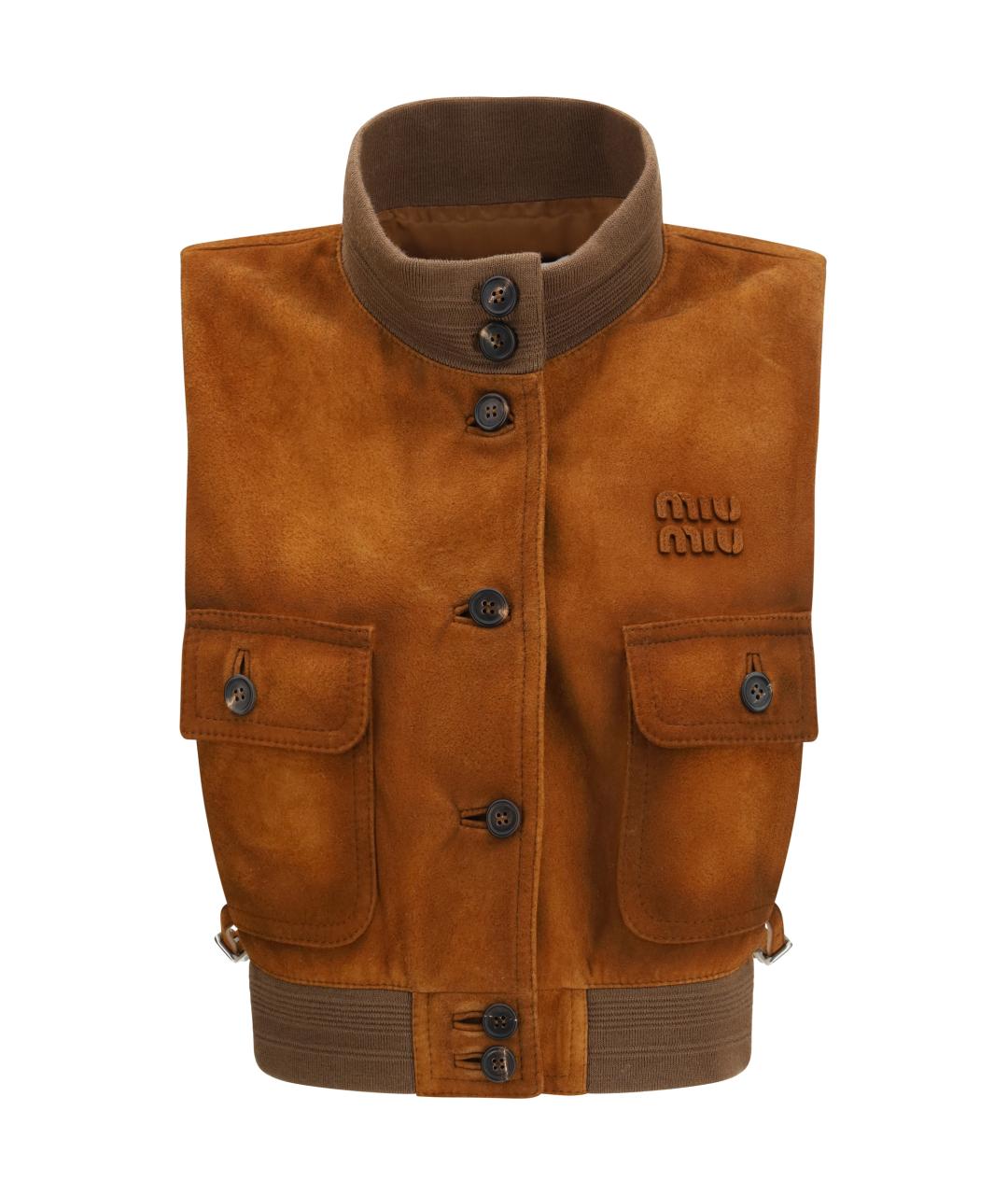 MIU MIU Коричневый кожаный жилет, фото 1