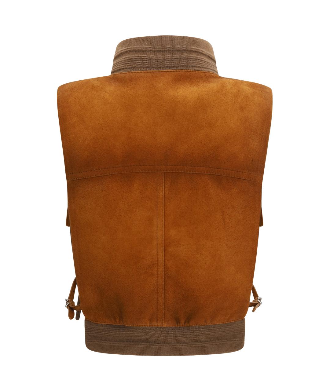MIU MIU Коричневый кожаный жилет, фото 2