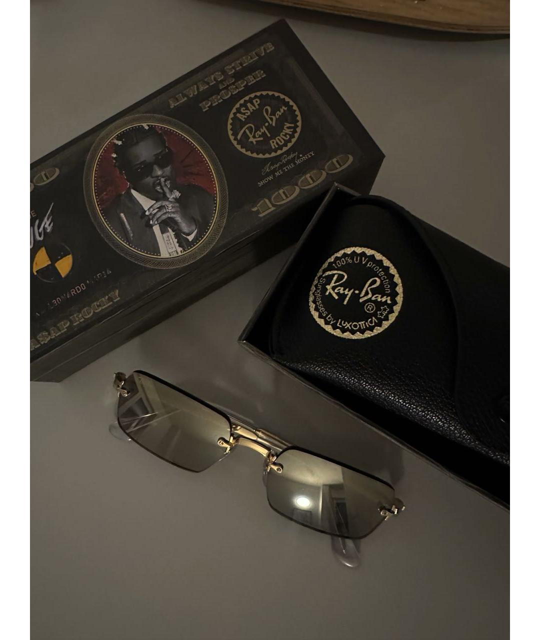 RAY BAN Коричневые металлические солнцезащитные очки, фото 4