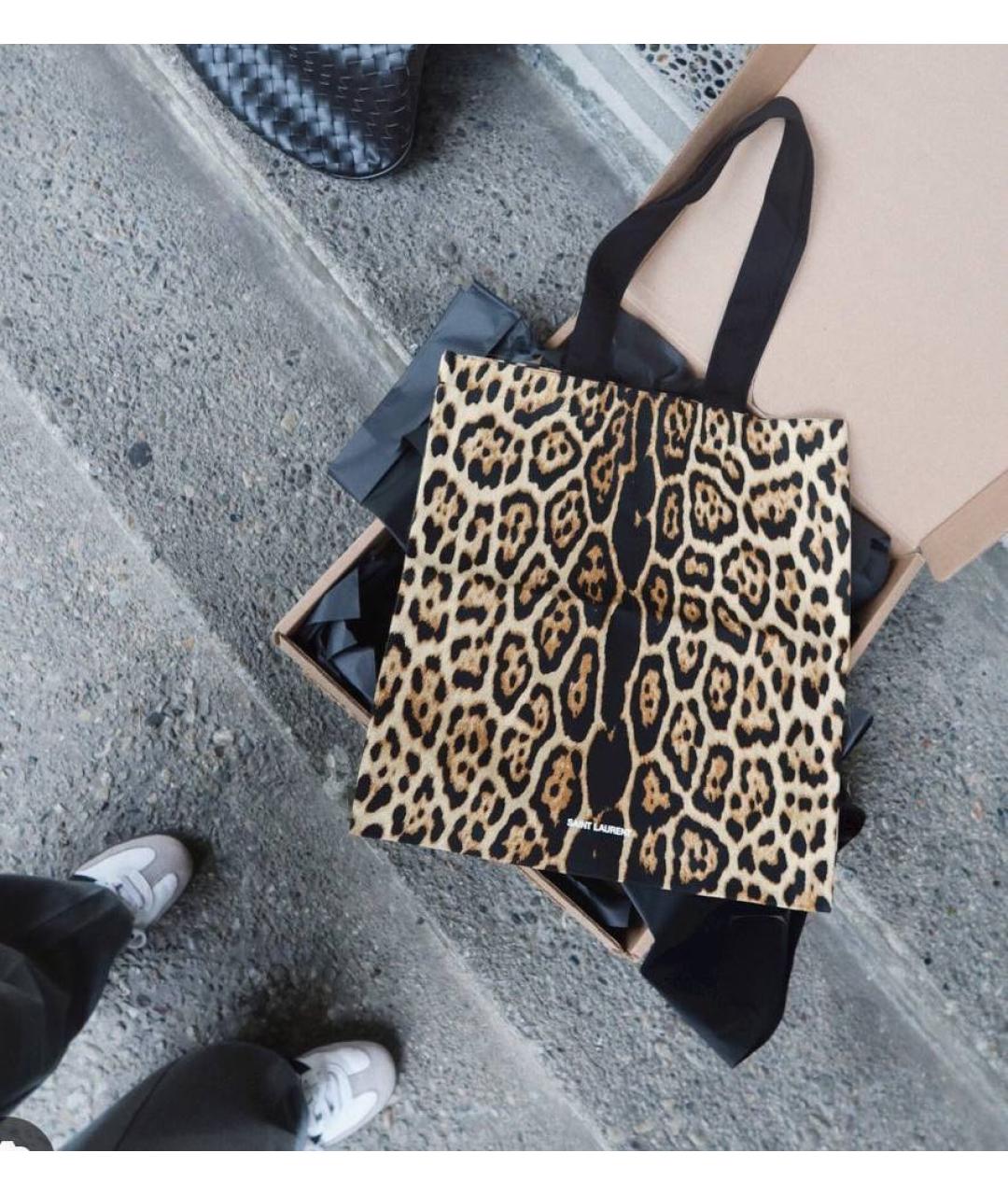 SAINT LAURENT Коричневая хлопковая сумка тоут, фото 2