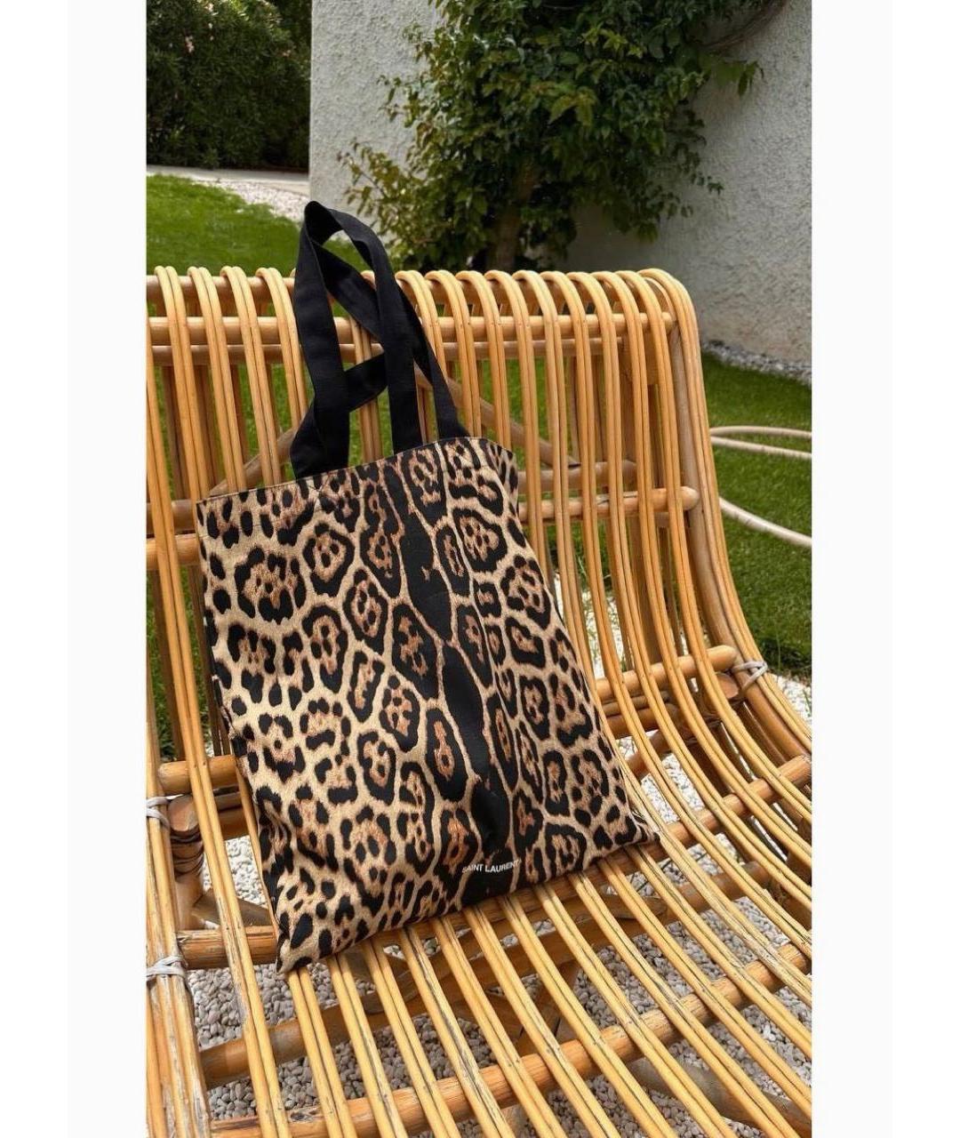 SAINT LAURENT Коричневая хлопковая сумка тоут, фото 3