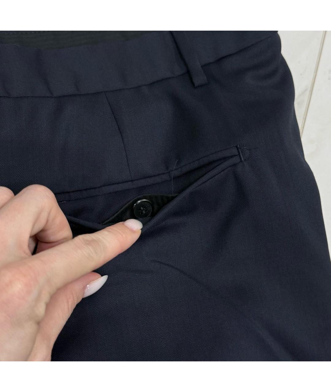 PRADA Темно-синие шерстяные классические брюки, фото 3