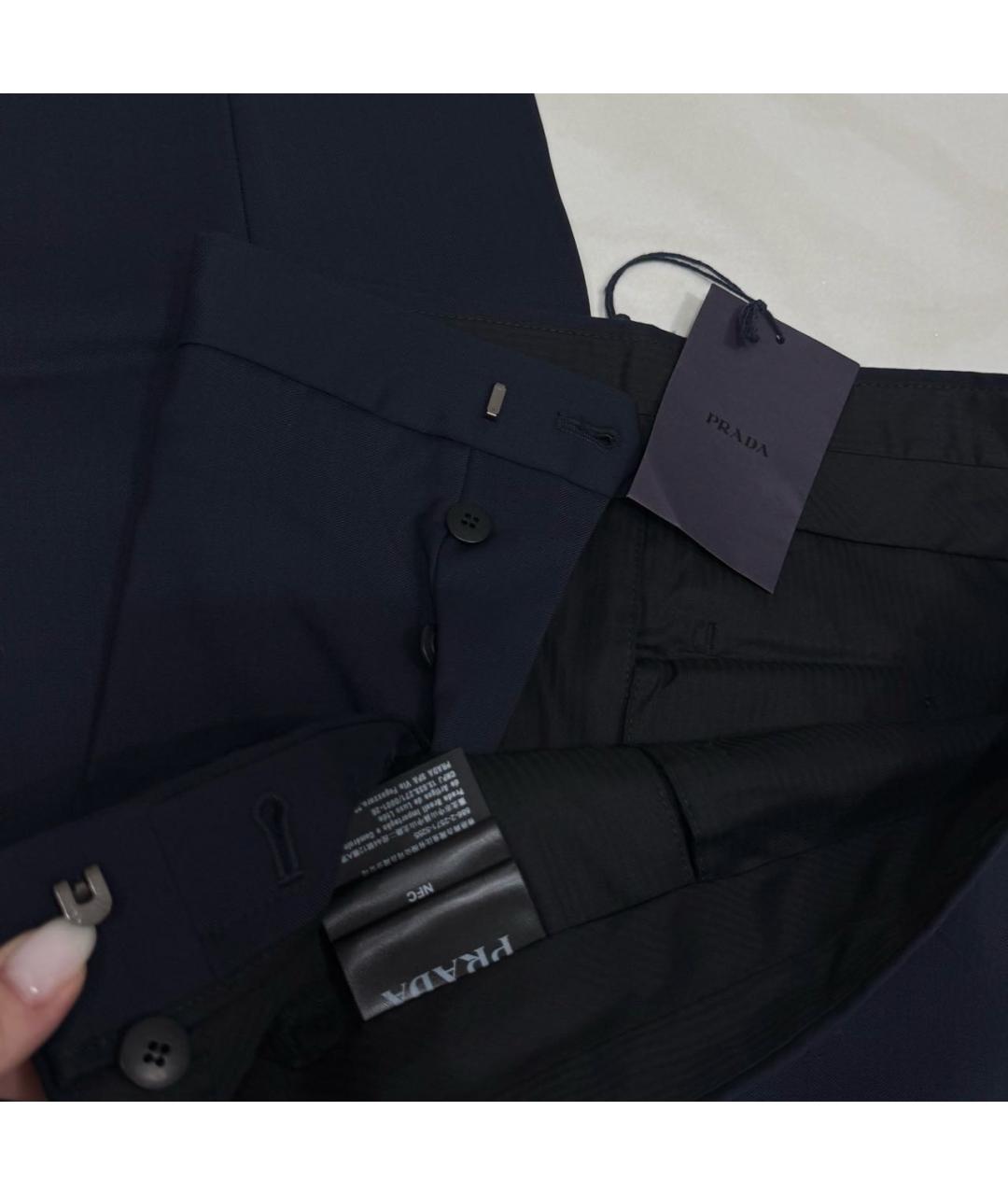 PRADA Темно-синие шерстяные классические брюки, фото 4
