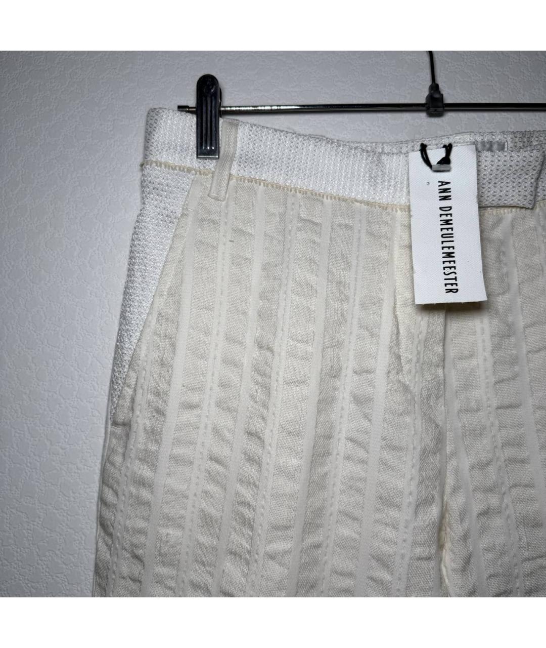 ANN DEMEULEMEESTER Белые хлопковые прямые брюки, фото 4