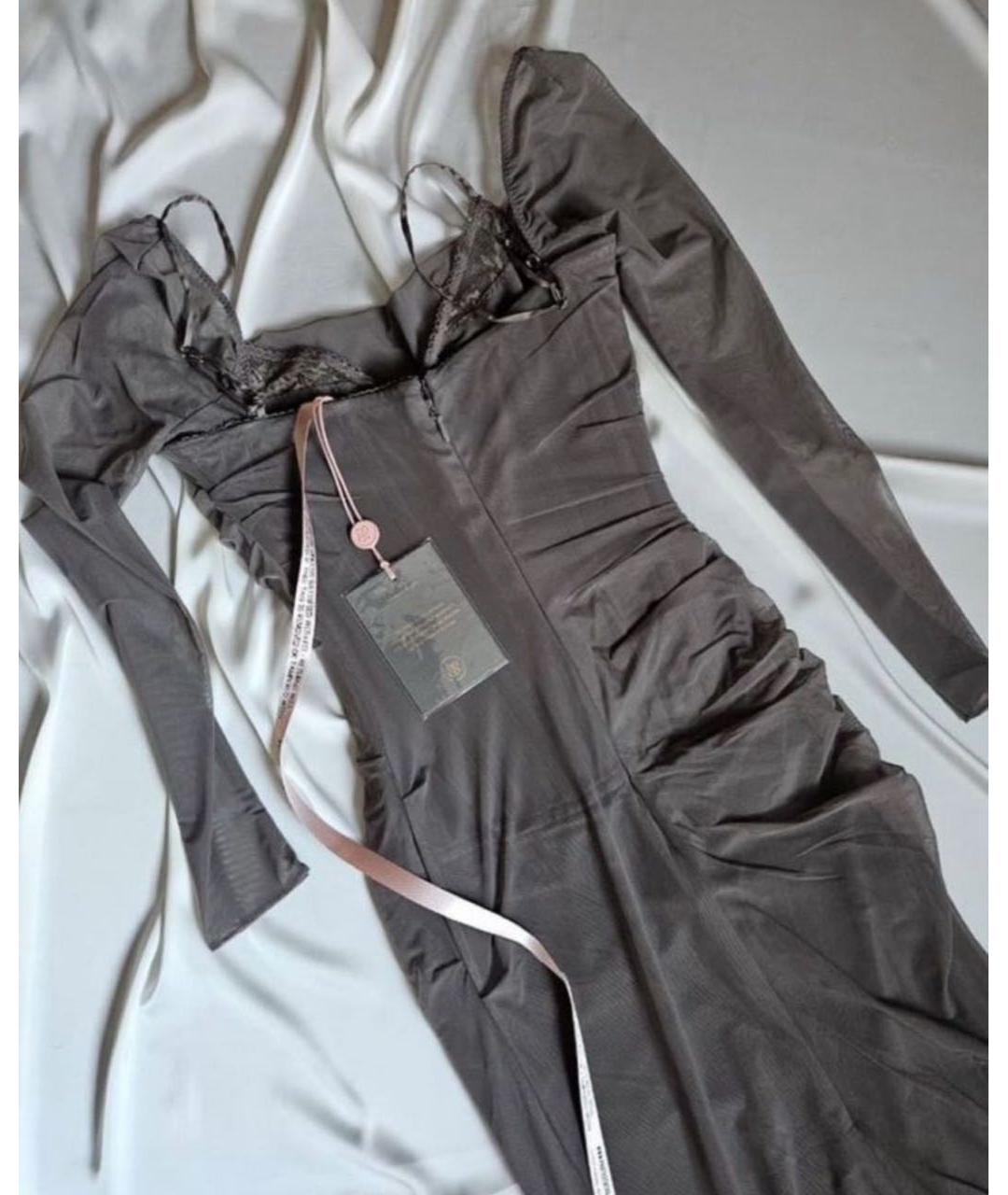 FOR LOVE AND LEMONS Антрацитовое сетчатое вечернее платье, фото 6