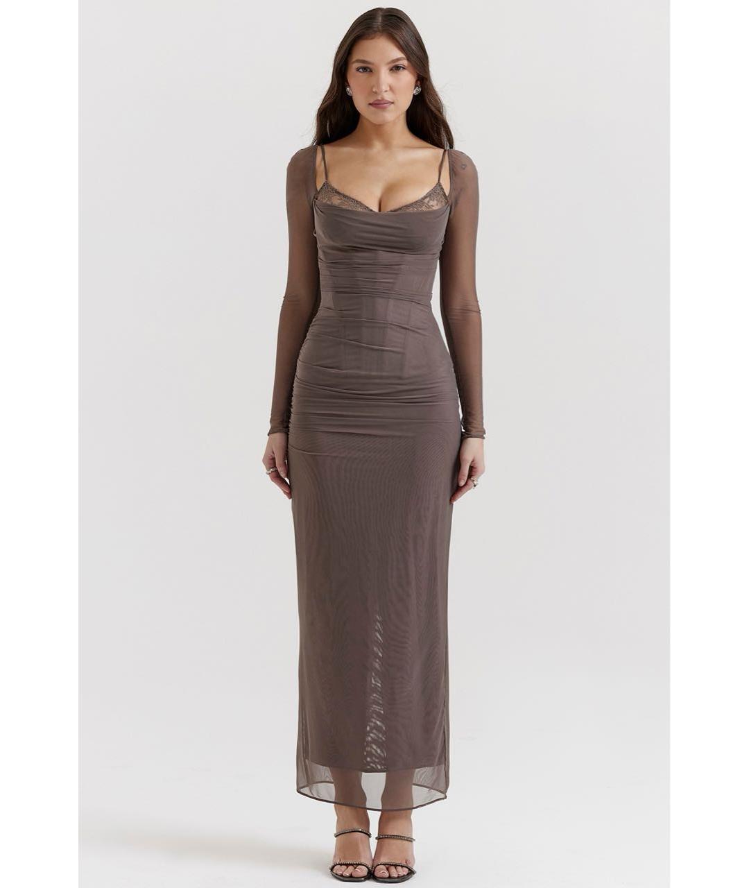 FOR LOVE AND LEMONS Антрацитовое сетчатое вечернее платье, фото 3