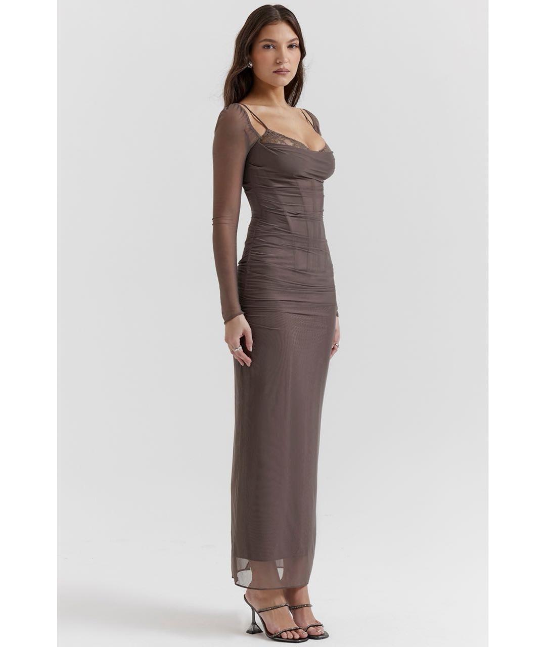 FOR LOVE AND LEMONS Антрацитовое сетчатое вечернее платье, фото 2