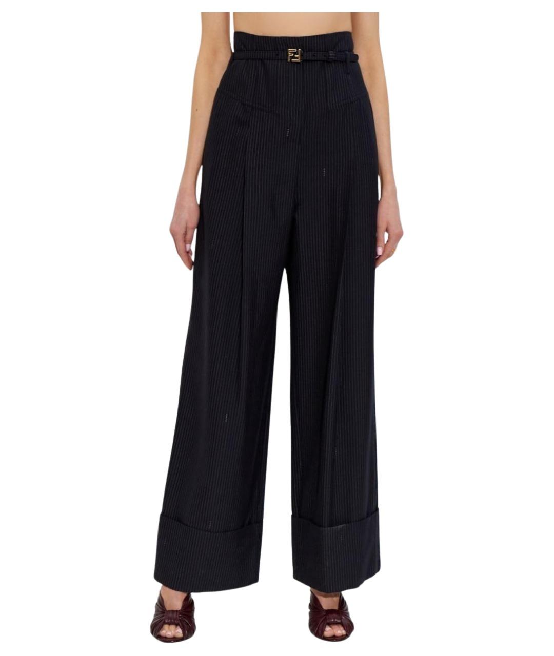 FENDI Черные шерстяные брюки широкие, фото 6