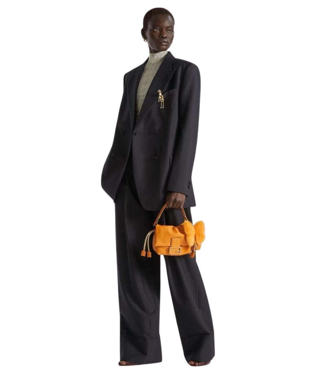 FENDI Черные шерстяные брюки широкие, фото 2