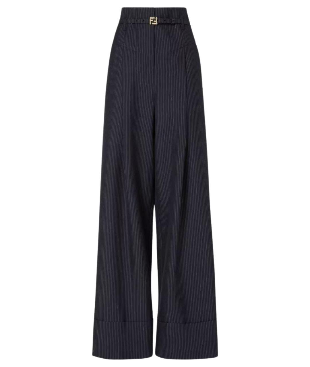 FENDI Черные шерстяные брюки широкие, фото 1