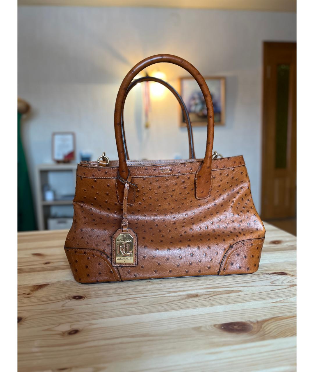 RALPH LAUREN Коричневая сумка тоут из экзотической кожи, фото 3