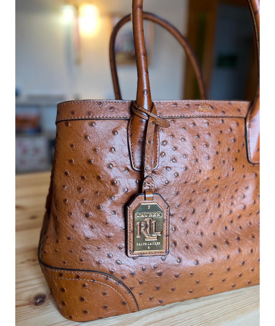 RALPH LAUREN Коричневая сумка тоут из экзотической кожи, фото 2