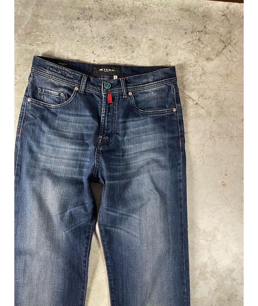 KITON Темно-синие хлопковые прямые джинсы, фото 3