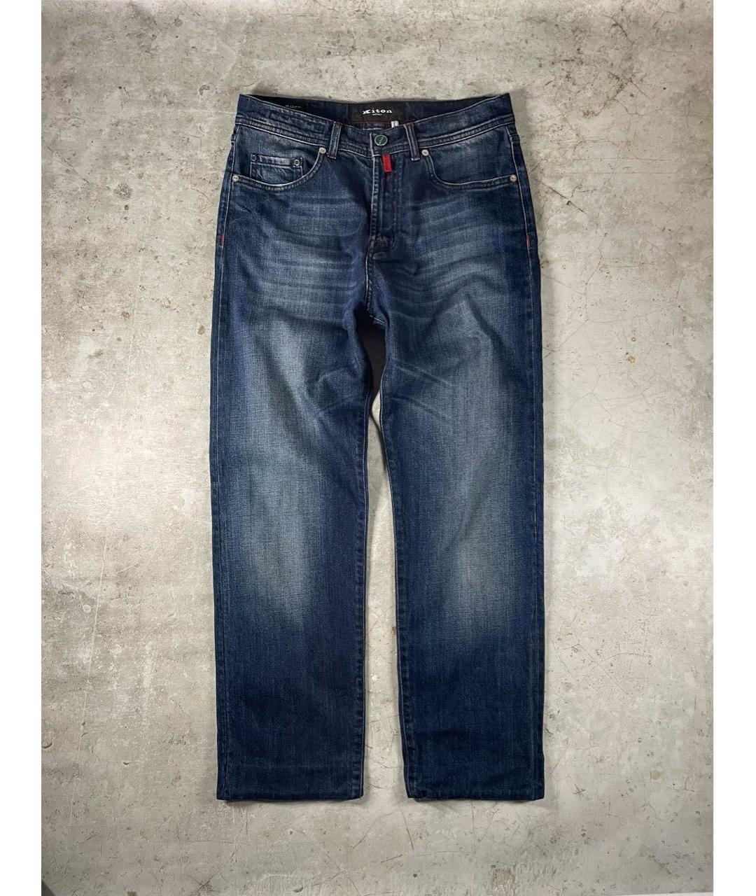 KITON Темно-синие хлопковые прямые джинсы, фото 9