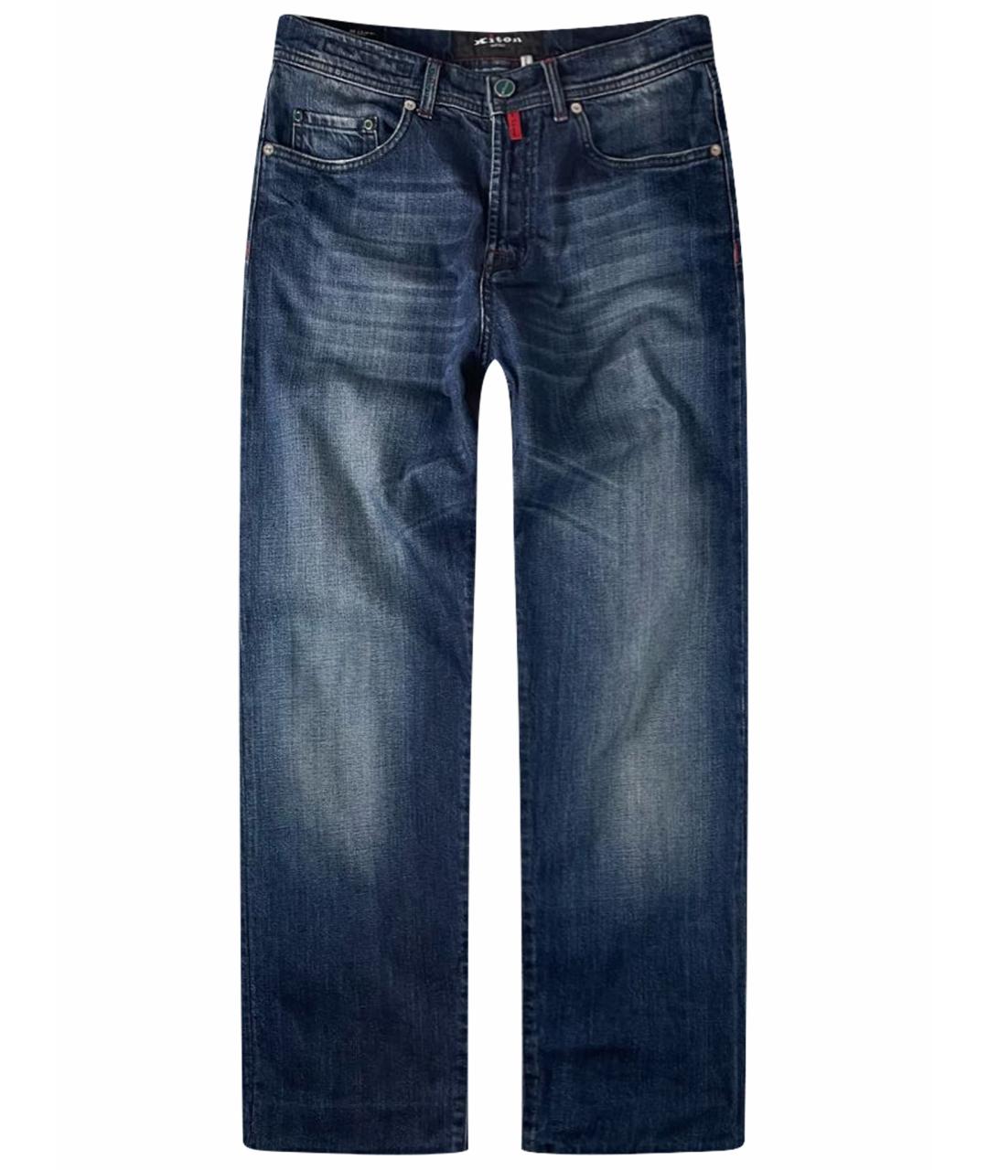 KITON Темно-синие хлопковые прямые джинсы, фото 1