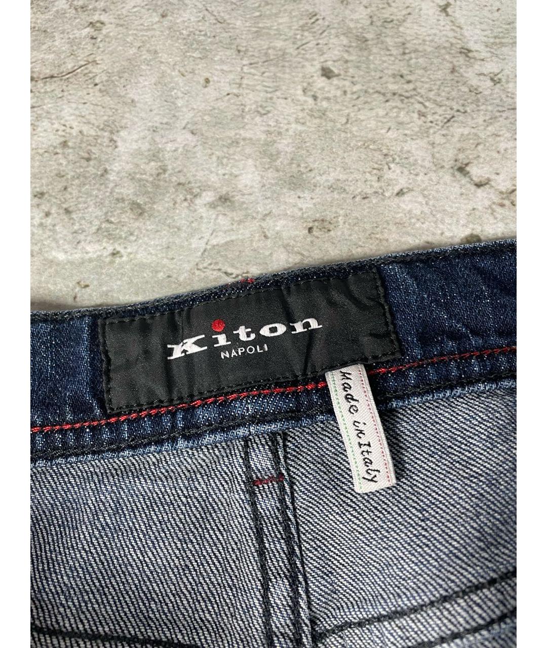 KITON Темно-синие хлопковые прямые джинсы, фото 7