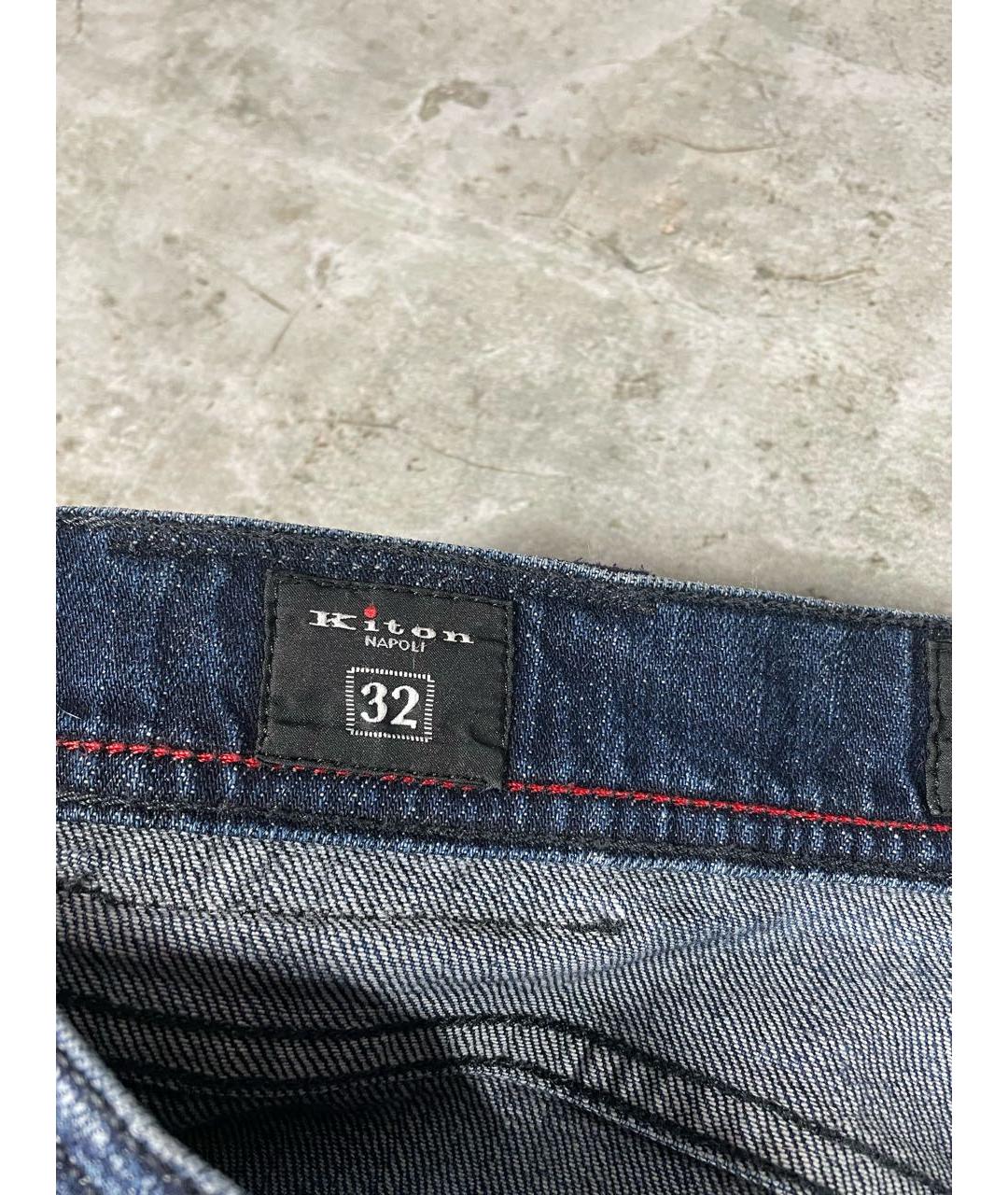 KITON Темно-синие хлопковые прямые джинсы, фото 8