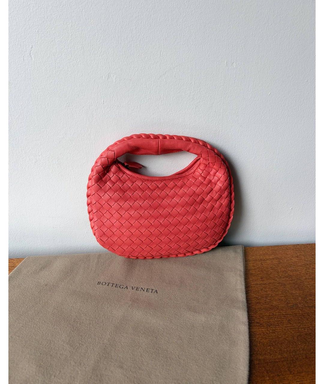 BOTTEGA VENETA Коралловая кожаная сумка с короткими ручками, фото 9