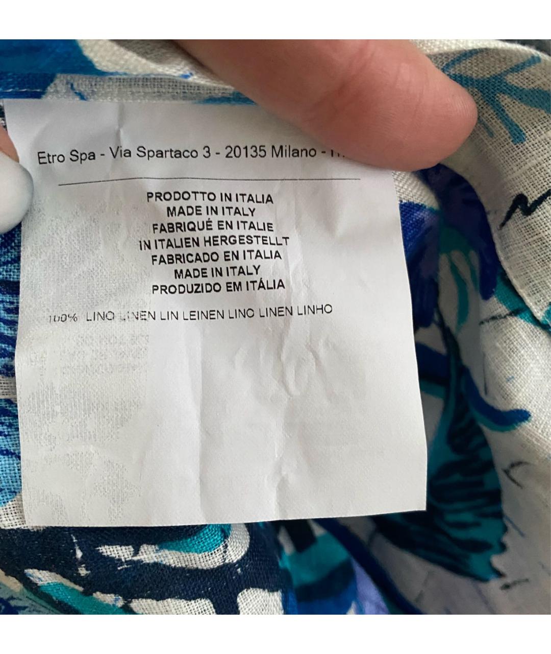 ETRO Синяя льняная кэжуал рубашка, фото 6