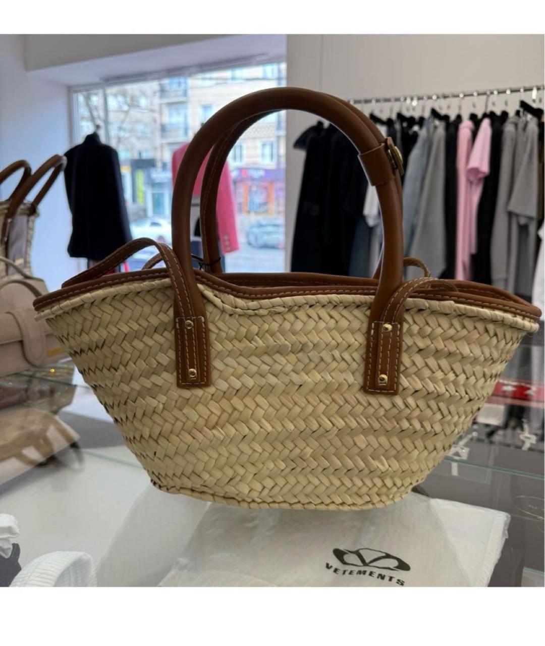 JACQUEMUS Коричневая пелетеная пляжная сумка, фото 3