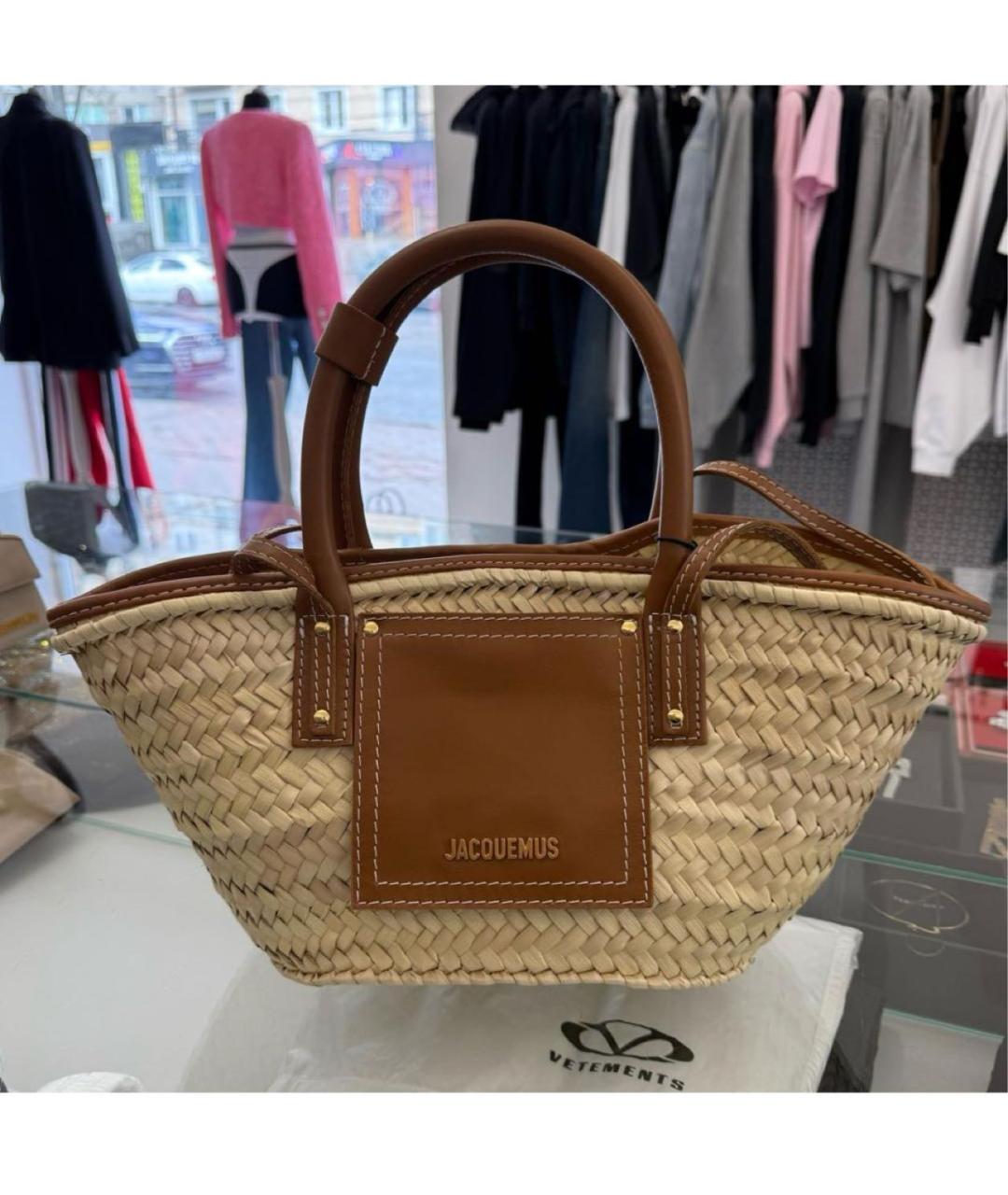 JACQUEMUS Коричневая пелетеная пляжная сумка, фото 5