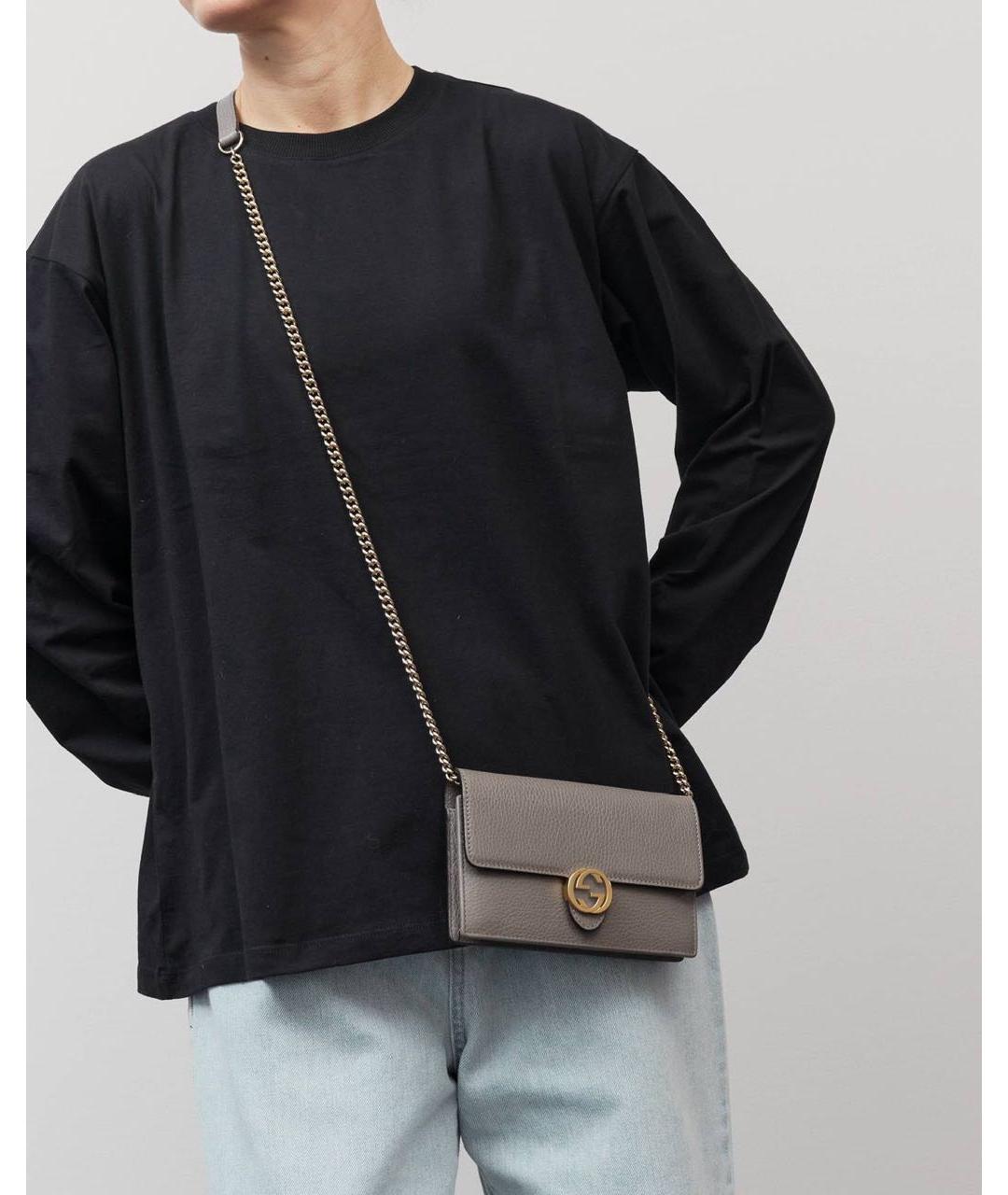 GUCCI Серая кожаная сумка через плечо, фото 2