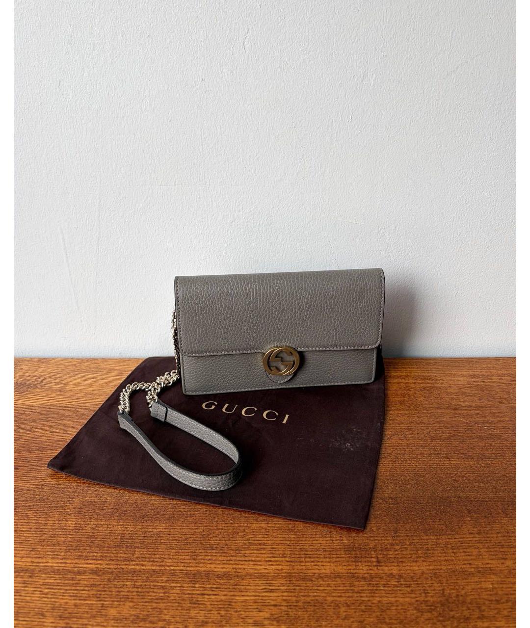 GUCCI Серая кожаная сумка через плечо, фото 9