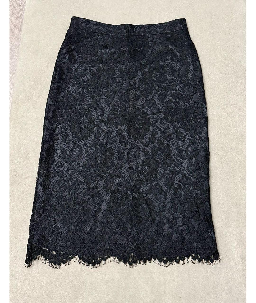 DOLCE&GABBANA Черная кружевная юбка миди, фото 2