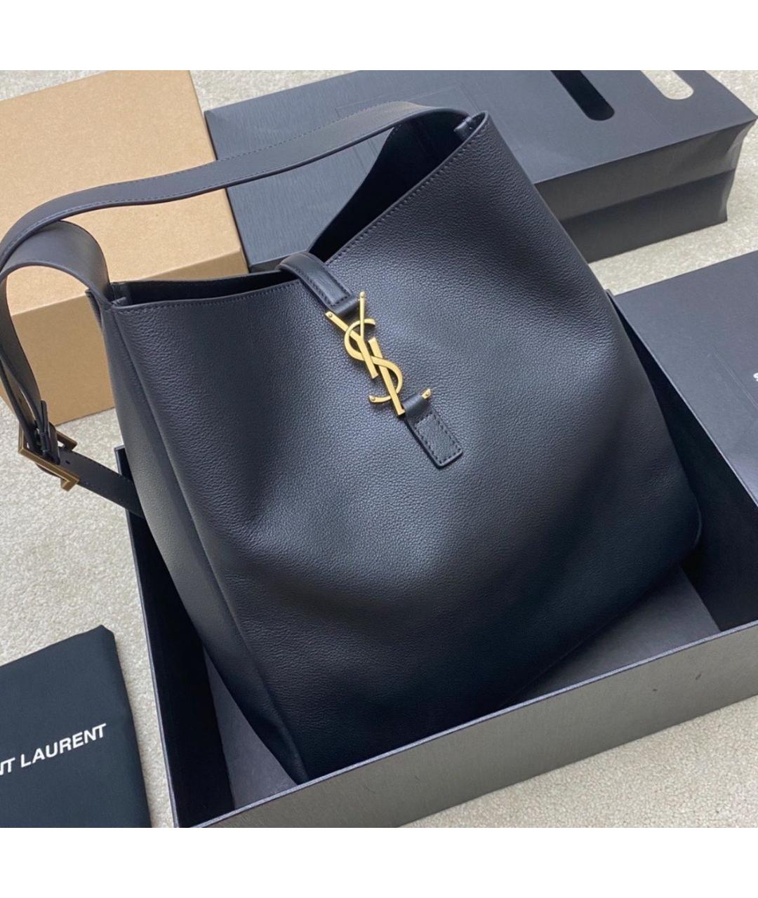 SAINT LAURENT Черная кожаная сумка тоут, фото 3