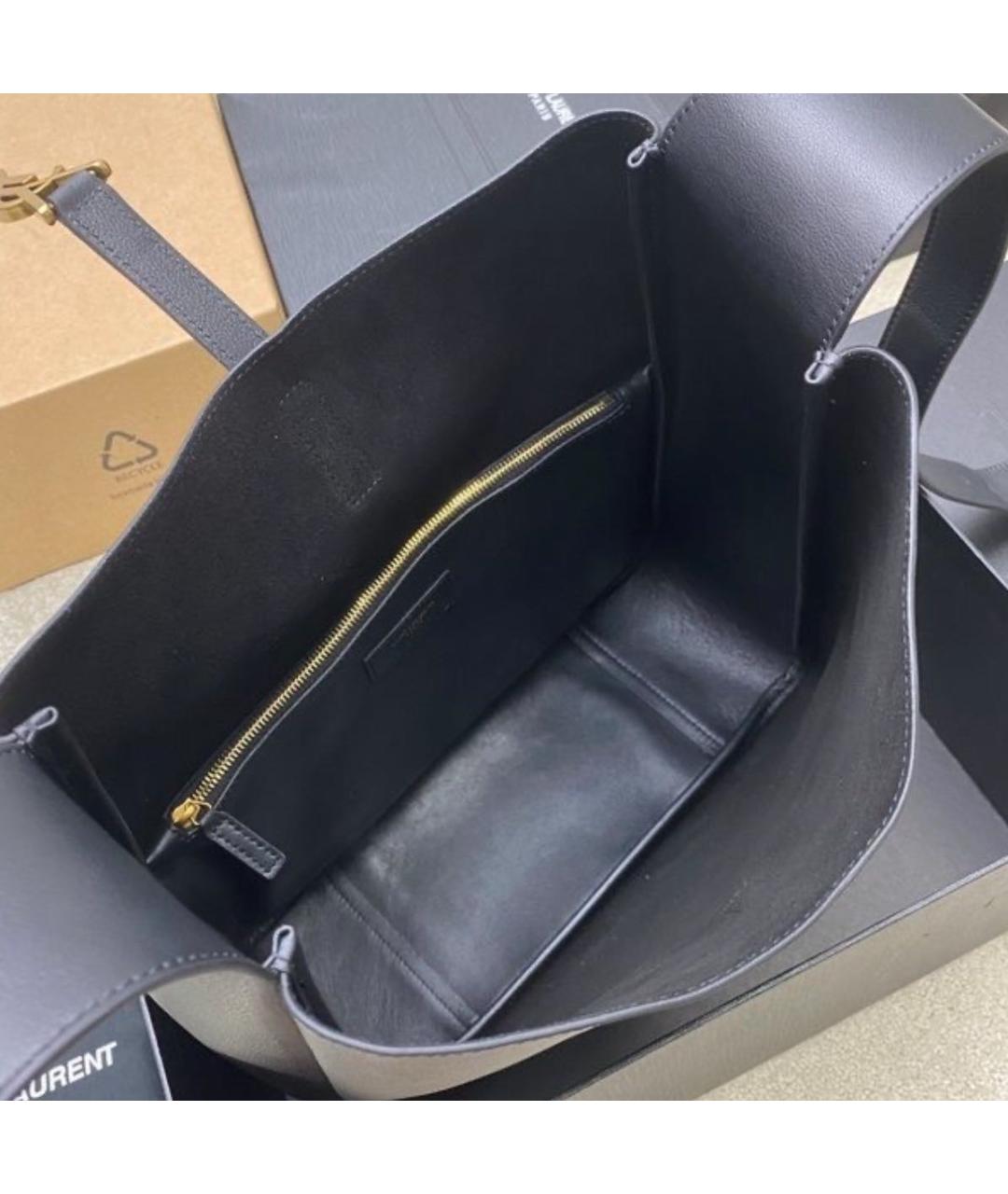 SAINT LAURENT Черная кожаная сумка тоут, фото 4