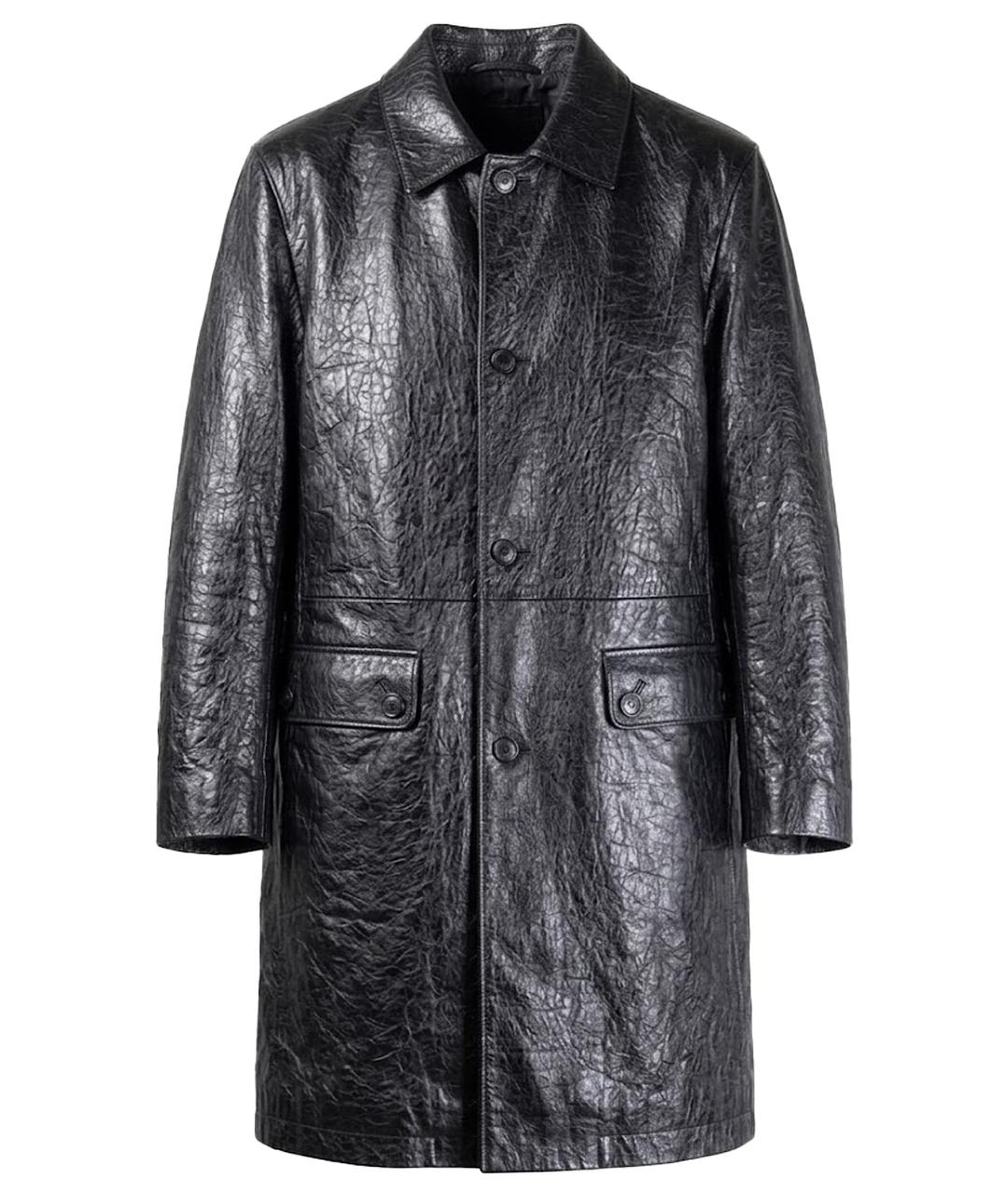 PRADA Черное кожаное пальто, фото 1