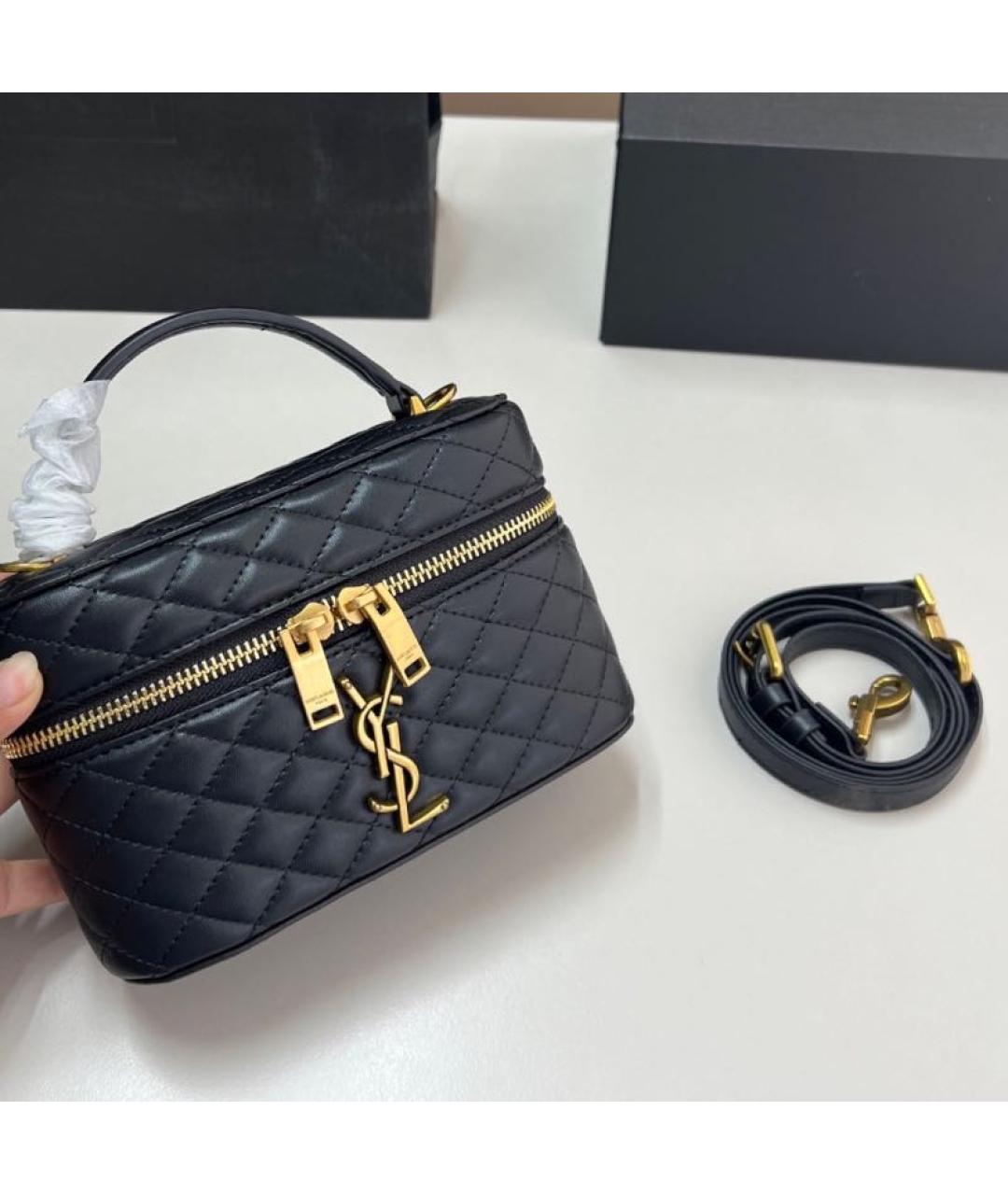 SAINT LAURENT Черная кожаная сумка с короткими ручками, фото 3