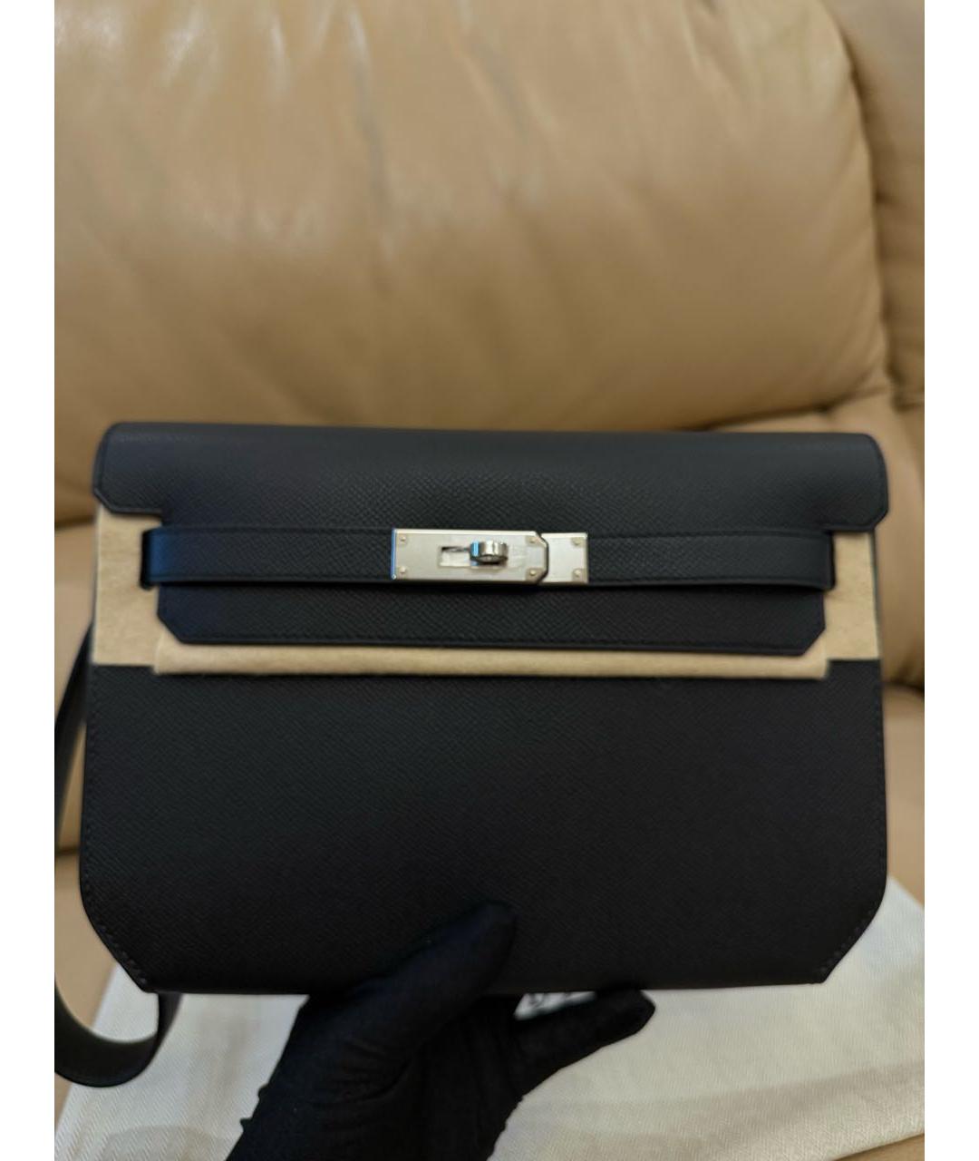 HERMES Черная кожаная барсетка, фото 5