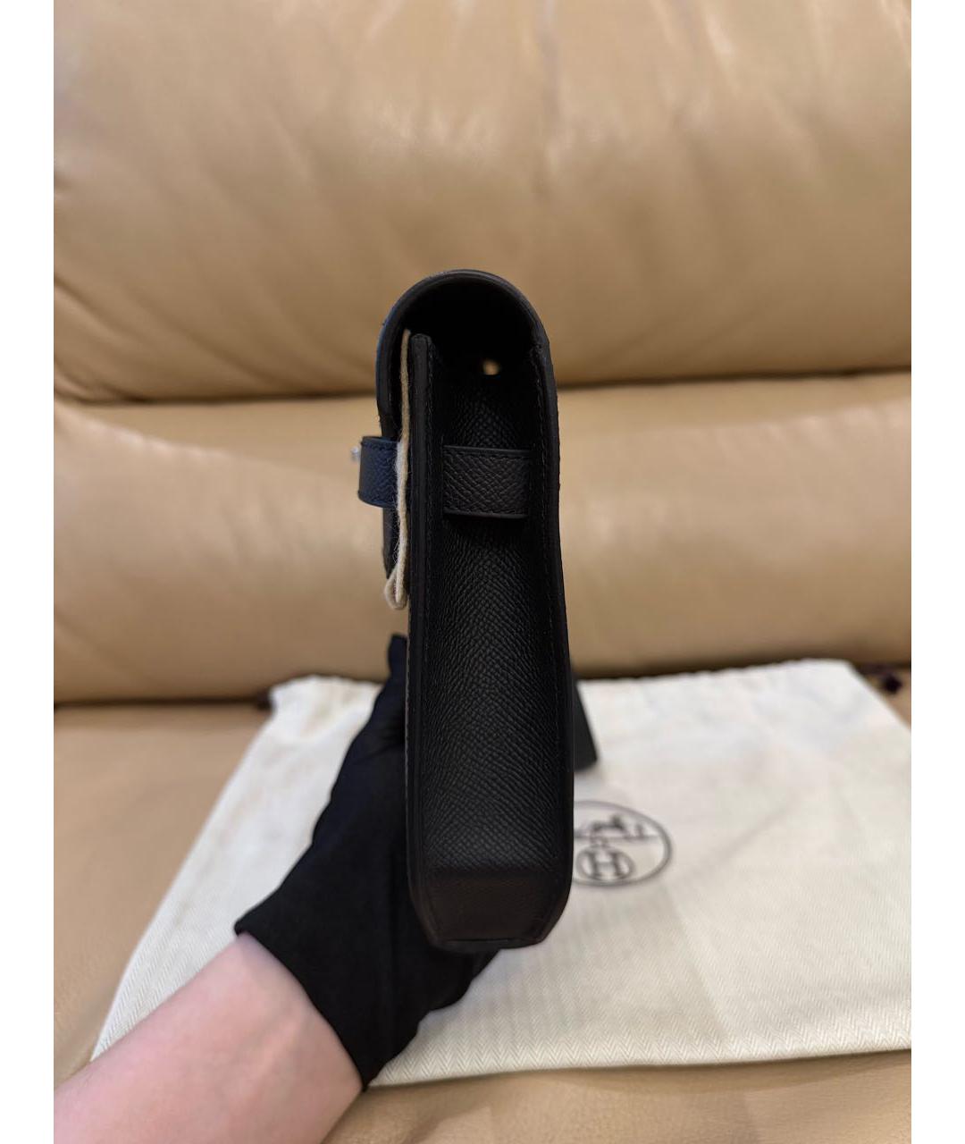 HERMES Черная кожаная барсетка, фото 6