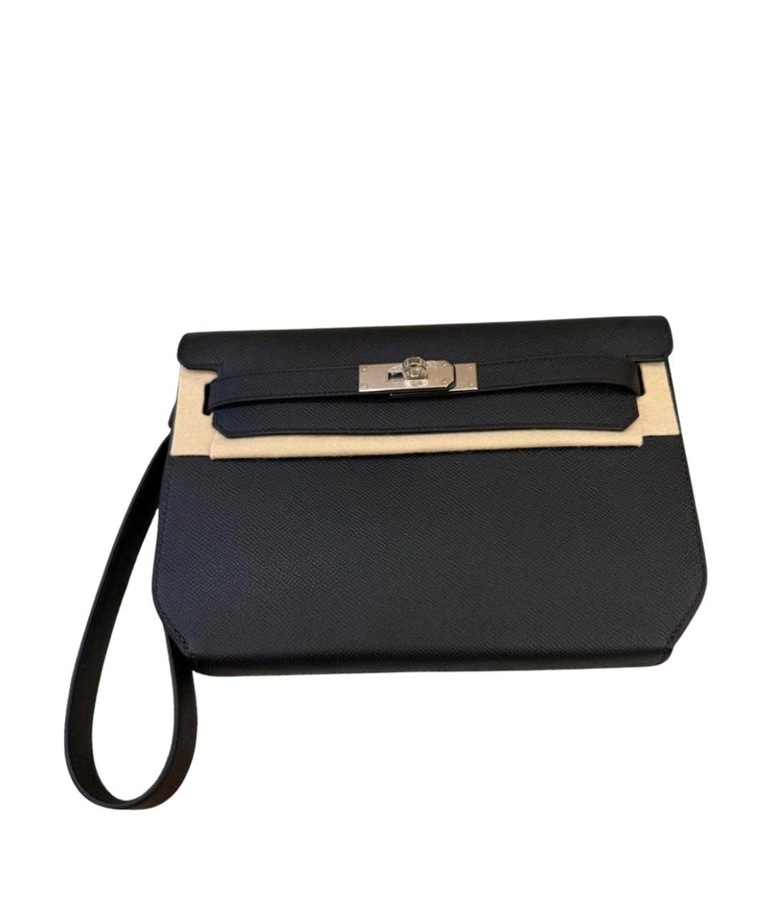 HERMES Черная кожаная барсетка, фото 1