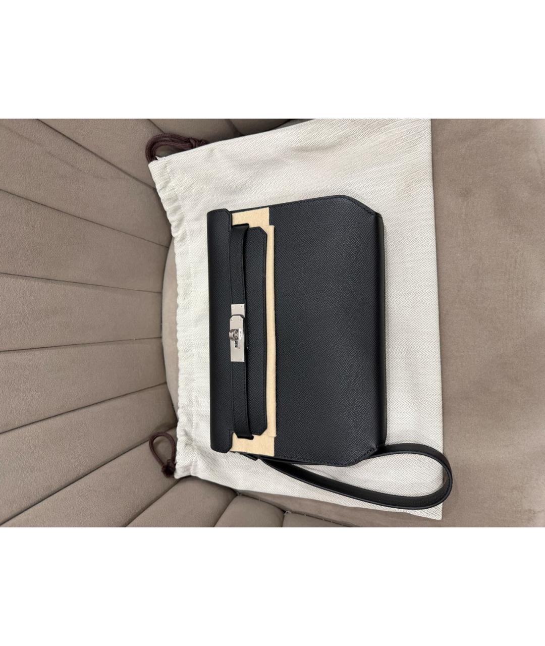 HERMES Черная кожаная барсетка, фото 8