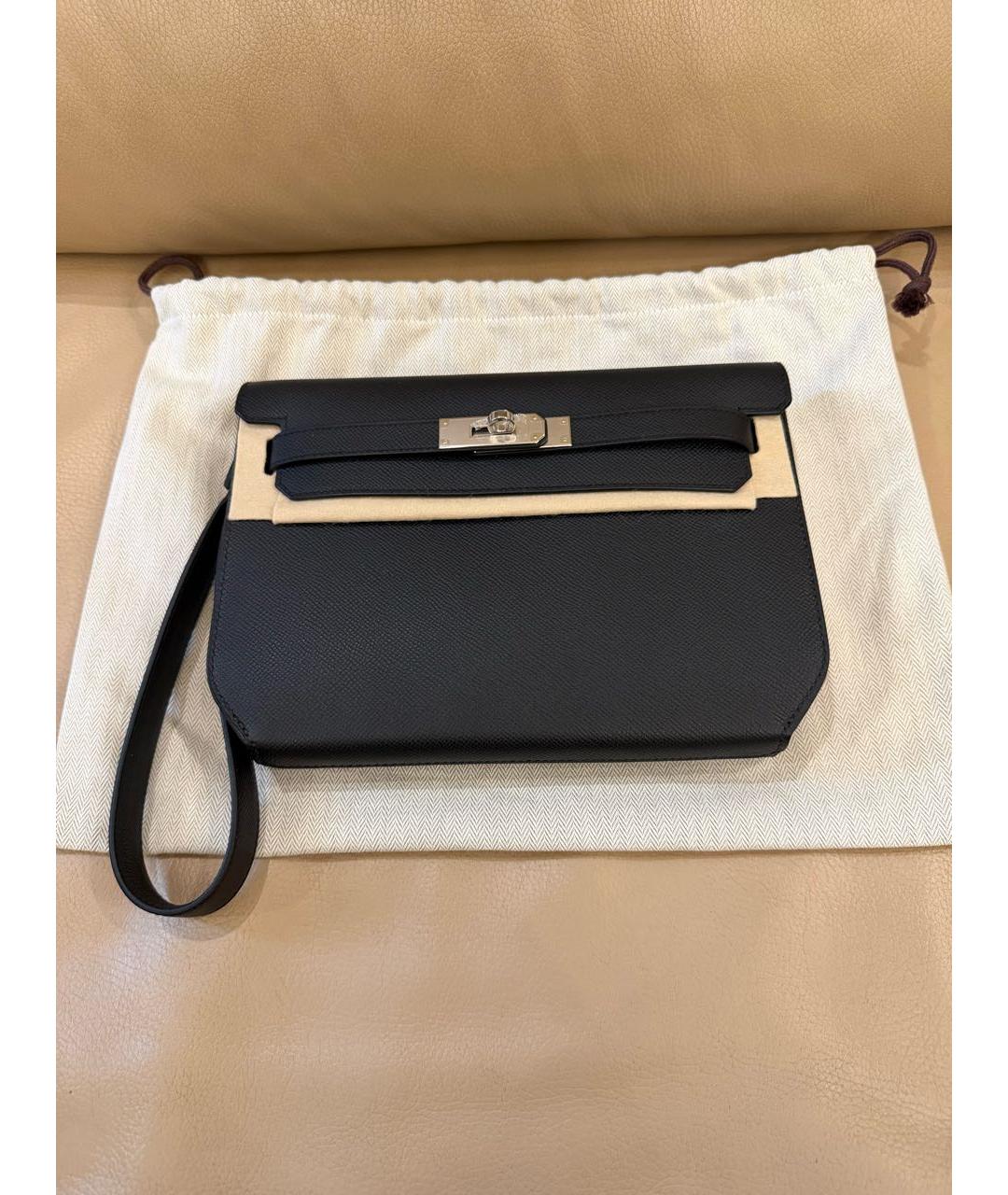 HERMES Черная кожаная барсетка, фото 2