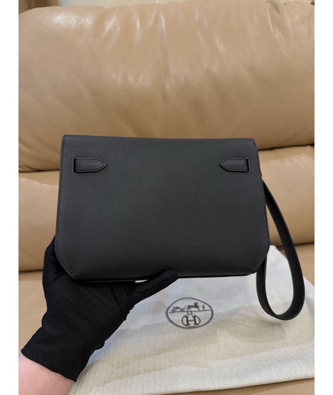 HERMES Черная кожаная барсетка, фото 4