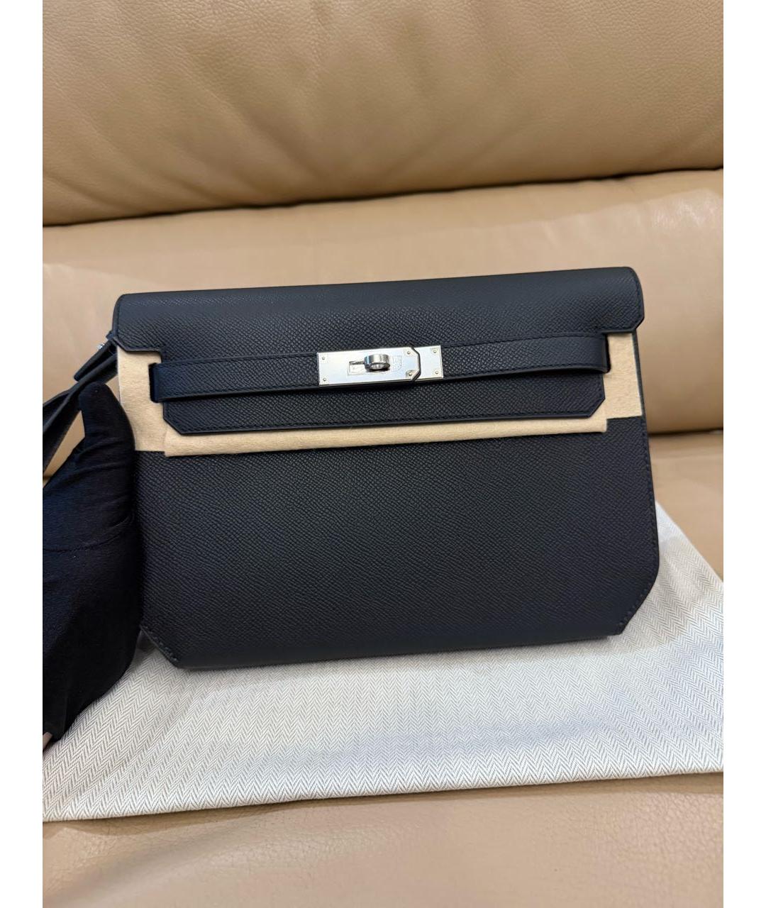 HERMES Черная кожаная барсетка, фото 3